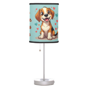 Cute Kawaii Beagle with Hearts Playful Dog Table Lamp