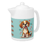 Cute Kawaii Beagle with Hearts Playful Dog Teapot