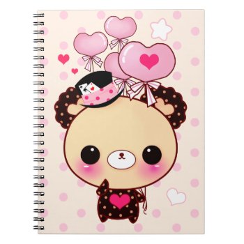 Cute Kawaii Bear And Pink Balloons Notebook by Chibibunny at Zazzle