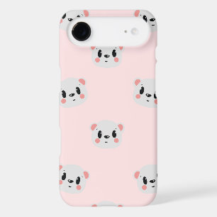 Cute Kawaii Bear Face Pattern on Pastel Pink iPhone 17 Air Case