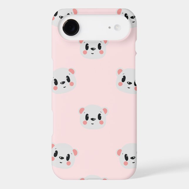 Cute Kawaii Bear Face Pattern on Pastel Pink iPhone Case (Back)