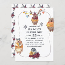 Cute Kawaii Bear Ugly Sweater Christmas Party Invitation