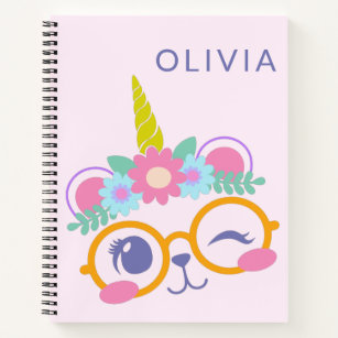 Cute Kawaii Bear Unicorn Face Pink Personalized Notebook