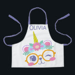 Cute Kawaii Bear Unicorn Face with Flower Crown Apron<br><div class="desc">Cute drawing of a kawaii bear unicorn with hipster glasses and a flower crown.</div>