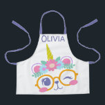 Cute Kawaii Bear Unicorn Face with Flower Crown Apron<br><div class="desc">Cute drawing of a kawaii bear unicorn with hipster glasses and a flower crown.</div>