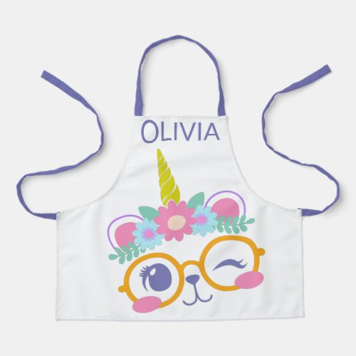 Cute Kawaii Bear Unicorn Face with Flower Crown Apron