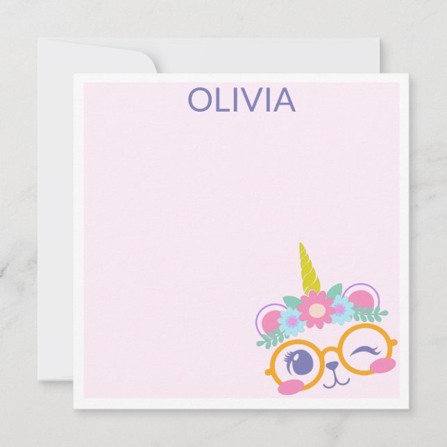 Cute Kawaii Bear Unicorn Face with Flower Crown Note Card (Front)