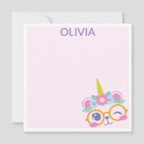 Cute Kawaii Bear Unicorn Face with Flower Crown Note Card