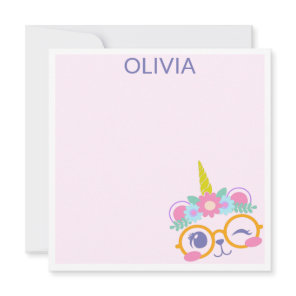 Cute Kawaii Bear Unicorn Face with Flower Crown Note Card