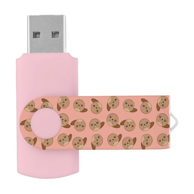 Cute Kawaii Beaver Animal Pink Flash Drive (Opened)