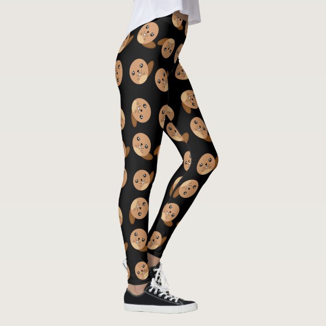 Cute kawaii beaver forest animal black leggings (Right)