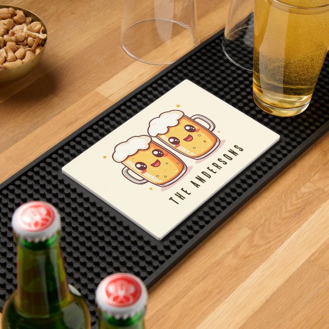 Cute Kawaii Beer Mugs Family Name Home Bar Mat (Insitu (Bar 2))