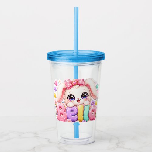 Cute Kawaii Bella Bunny Name Pastel Pink Floral Bu Acrylic Tumbler