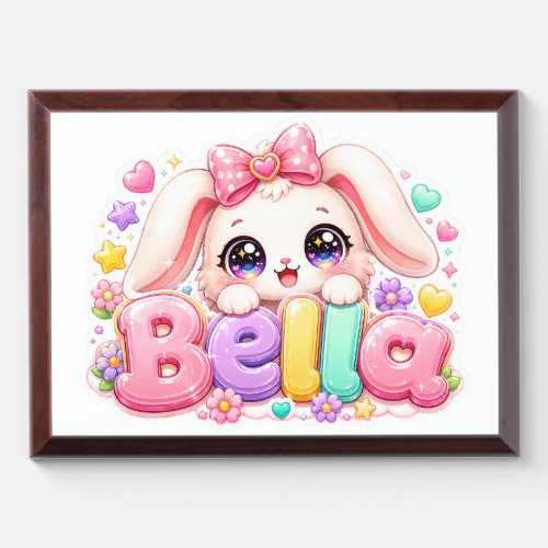 Cute Kawaii Bella Bunny Name Pastel Pink Floral Bu Award Plaque