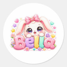 Cute Kawaii Bella Bunny Name Pastel Pink Floral Bu