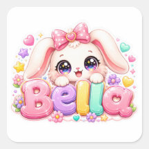 Cute Kawaii Bella Bunny Name Pastel Pink Floral Bu