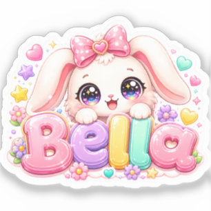 Cute Kawaii Bella Bunny Name Pastel Pink Floral Bu Sticker