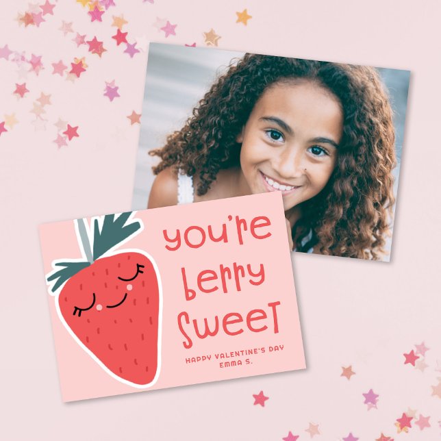 Cute Kawaii Berry Sweet Classroom Valentine Photo Note Card (Creator Uploaded)