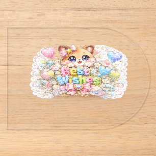 Cute Kawaii Best Wishes Cat Pastel Pink Floral Gre Acrylic Invitations