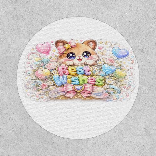 Cute Kawaii Best Wishes Cat Pastel Pink Floral Gre Patch