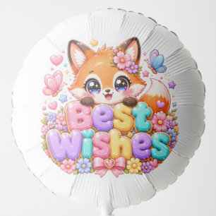 Cute Kawaii Best Wishes Fox Name Pastel Pink Flora Balloon