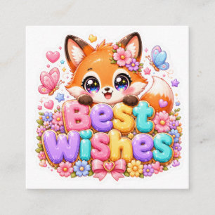 Cute Kawaii Best Wishes Fox Name Pastel Pink Flora Enclosure Card