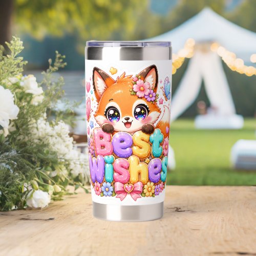 Cute Kawaii Best Wishes Fox Name Pastel Pink Flora Insulated Tumbler