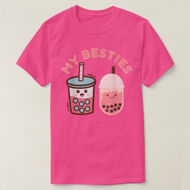 Cute Kawaii Bestie Boba Drink Bubble Milk Tea Aest T-Shirt (Design Front)