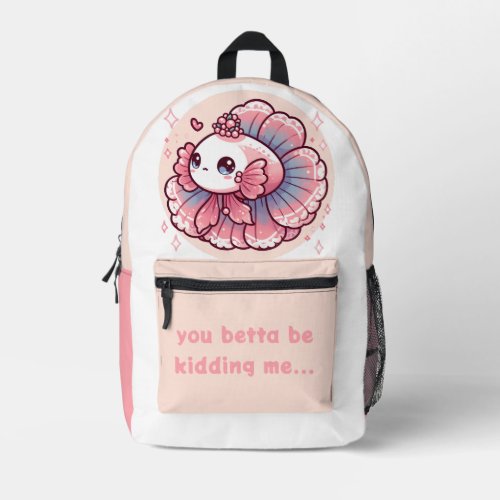 Cute Kawaii Betta Fish _ Pink Printed Backpack