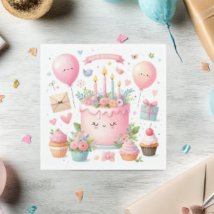 Cute Kawaii Birthday Cake for 4 Year Old Girl Card