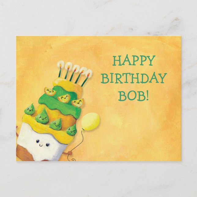Cute Kawaii Birthday Cake Postcard (Front)