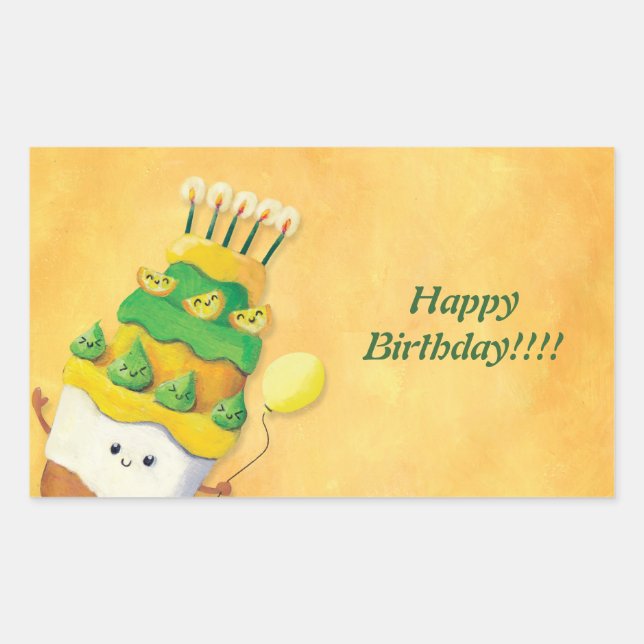 Cute Kawaii Birthday Cake Rectangular Sticker (Front)