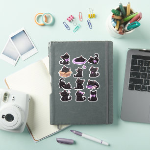 Cute Kawaii Black Cat Chibi Sticker Pack