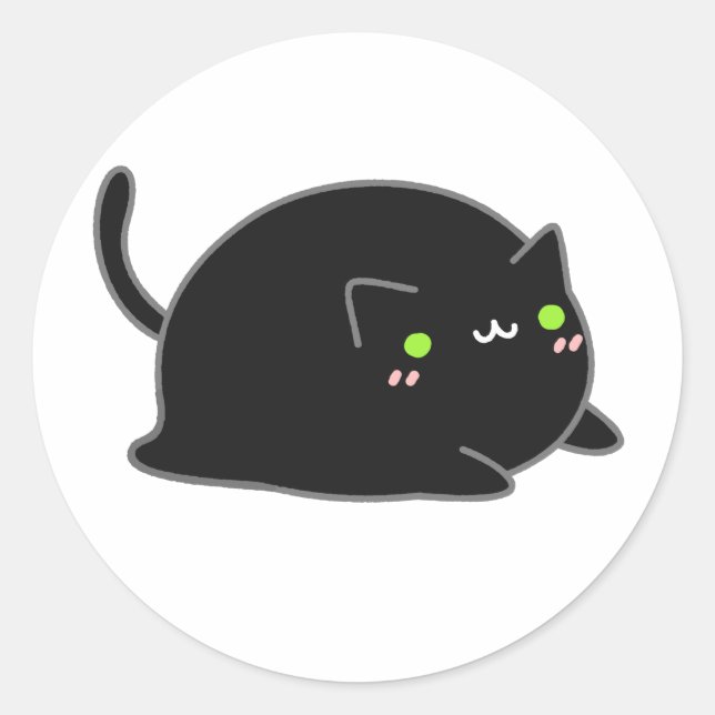 Cute Kawaii Black Cat Classic Round Sticker (Front)