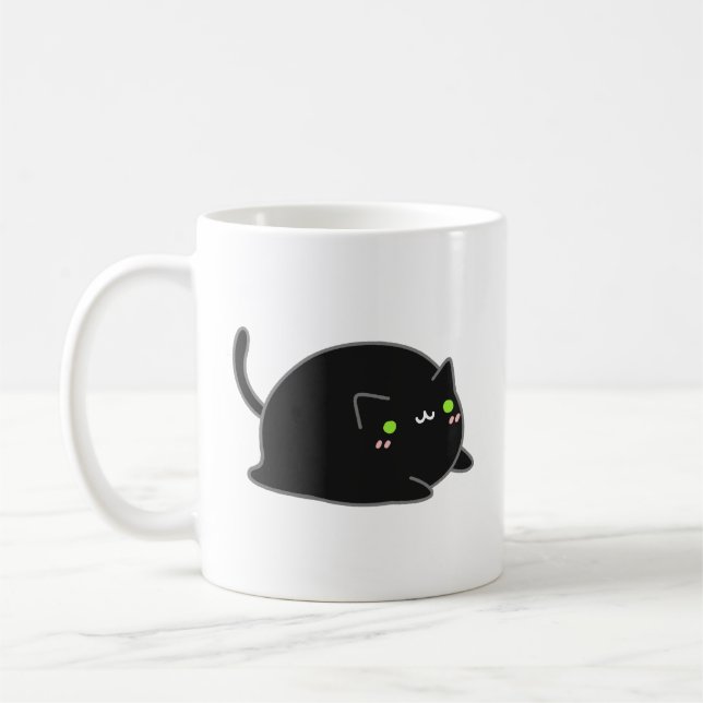 Cute Kawaii Black Cat Coffee Mug (Left)