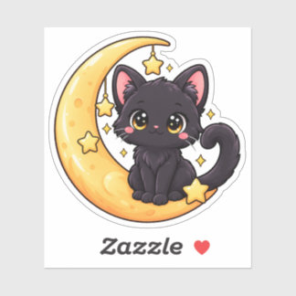 Cute Kawaii Black Cat & Crescent Moon – Magical Ni Sticker
