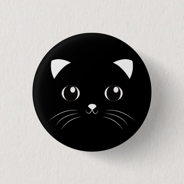 Cute Kawaii Black Cat face outline Button (Front)