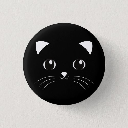 Cute Kawaii Black Cat face outline Button
