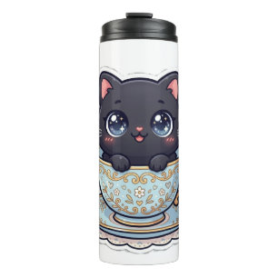 Cute Kawaii Black Cat Vintage Teacup Travel Mug
