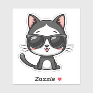 Cute Kawaii Black Cat with Sunglasses Adorable Sticker