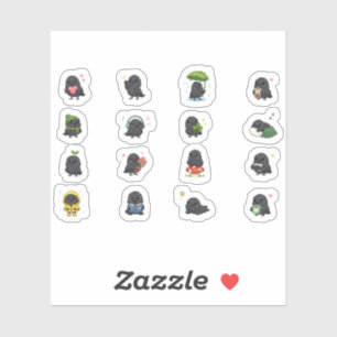 Cute Kawaii Black Crow Chibi Sticker Pack