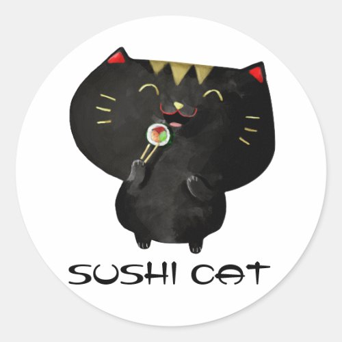 Cute Kawaii Black Sushi Cat Classic Round Sticker