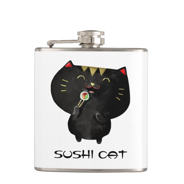 Cute Kawaii Black Sushi Cat Flask (Front)
