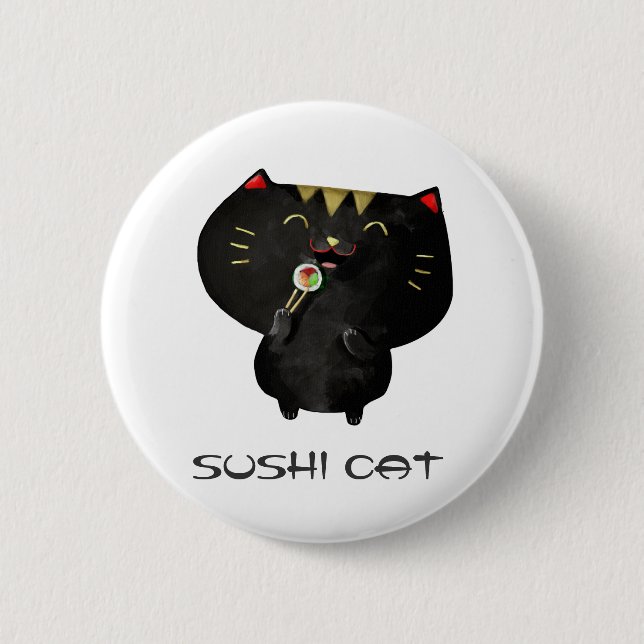 Cute Kawaii Black Sushi Cat Pinback Button (Front)