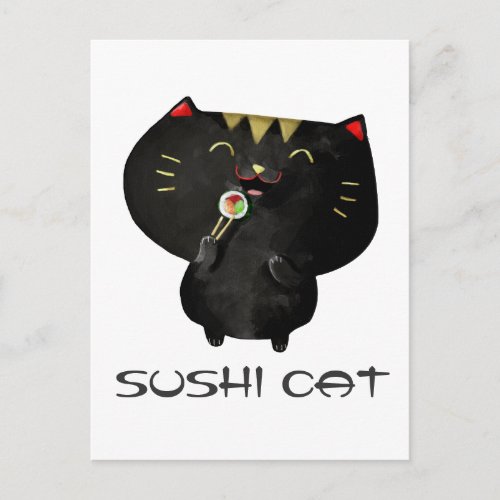 Cute Kawaii Black Sushi Cat Postcard