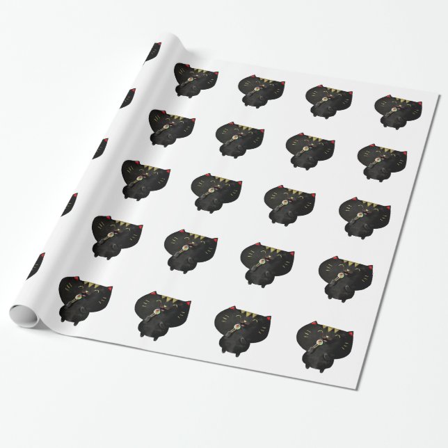 Cute Kawaii Black Sushi Cat Wrapping Paper (Unrolled)