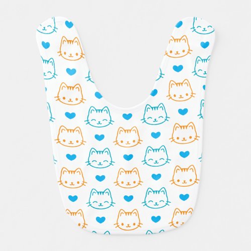 Cute Kawaii Blue and Orange Cat Faces Pattern Baby Bib