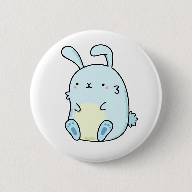 Cute Kawaii Blue Bunny Button (Front)