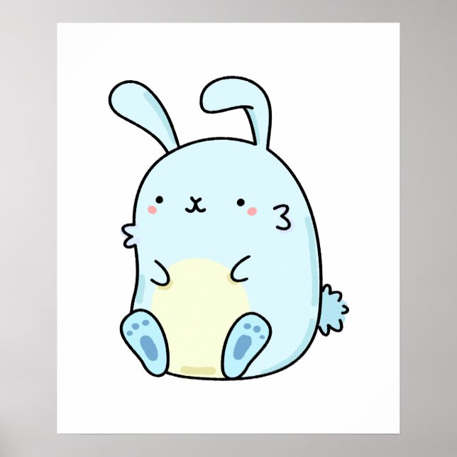 Cute Kawaii Blue Bunny Poster (Front)