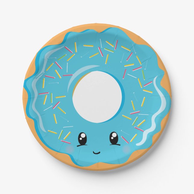 Cute Kawaii blue donut party plate (Front)